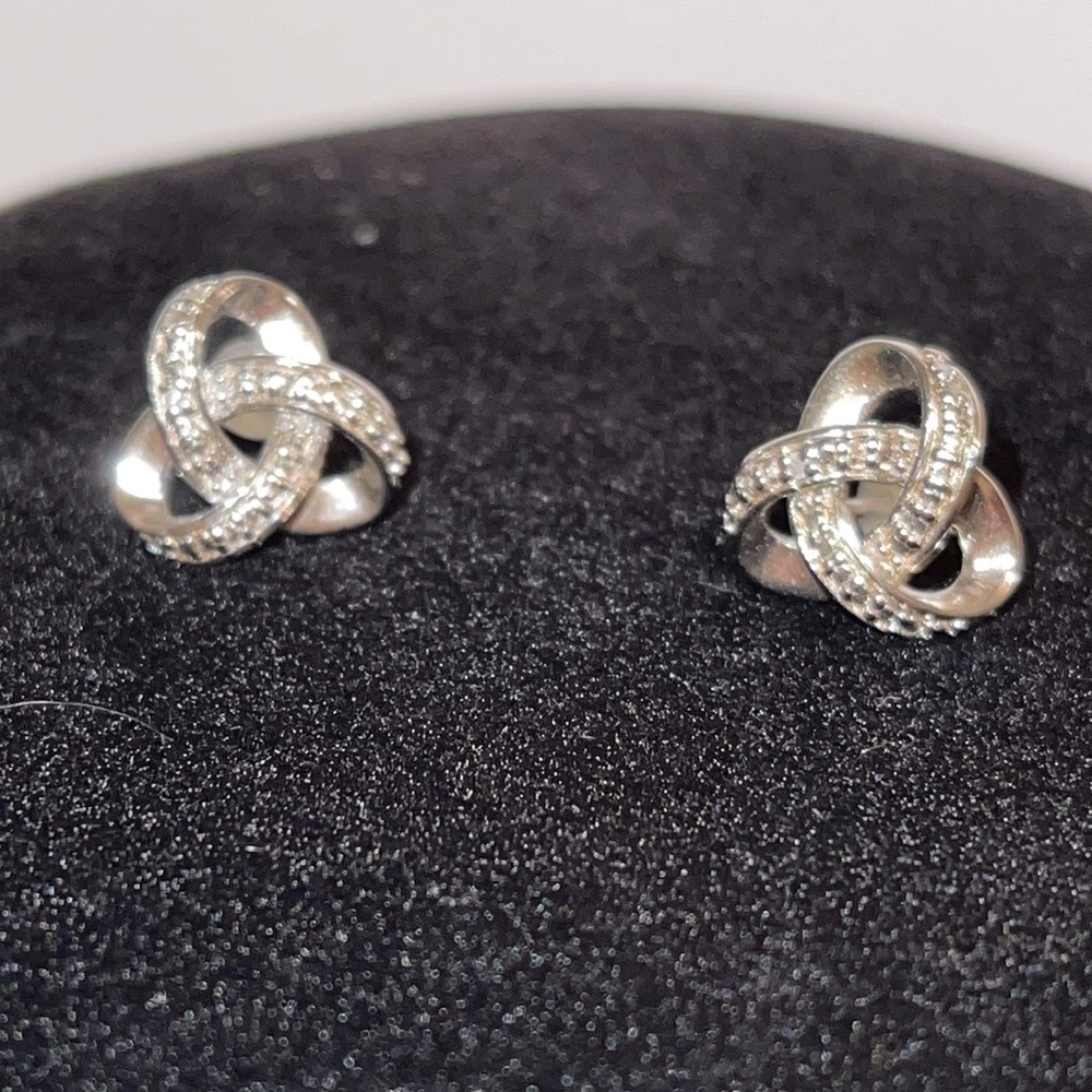 NWOT Diamond Love Knot Set,SS .02twt Diamond Pendant,SS .02twt Diamond Earrings - Picture 9 of 15